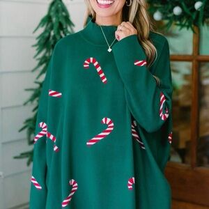 Chic Soul Green Candy Cane Turtleneck Sweater